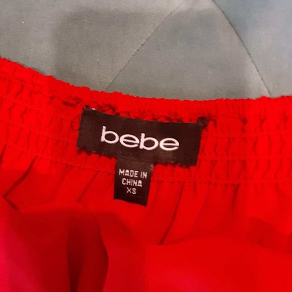 bebe lipstick red beaded front peplum top - Picture 5 of 9